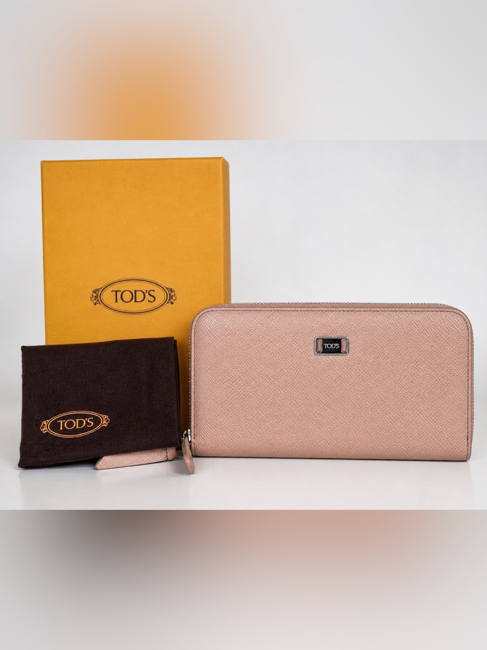 TOD'S Pink Saffiano Leather Zip-Around Long Continental Luxury Wallet